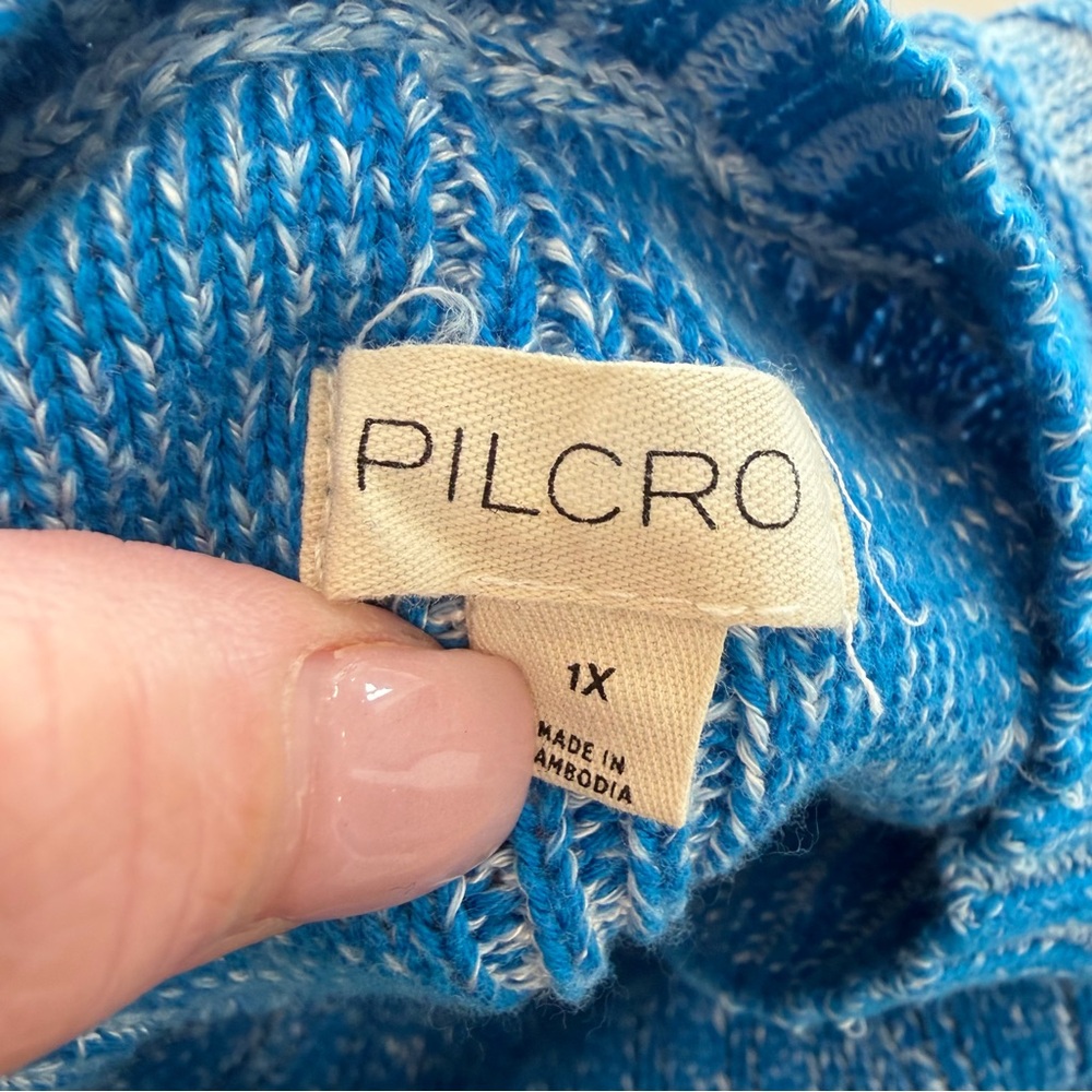 PILCRO Anthropologie Blue Marled Ribbed Oversized Sweater 1X High-Low - Picture 3 of 6